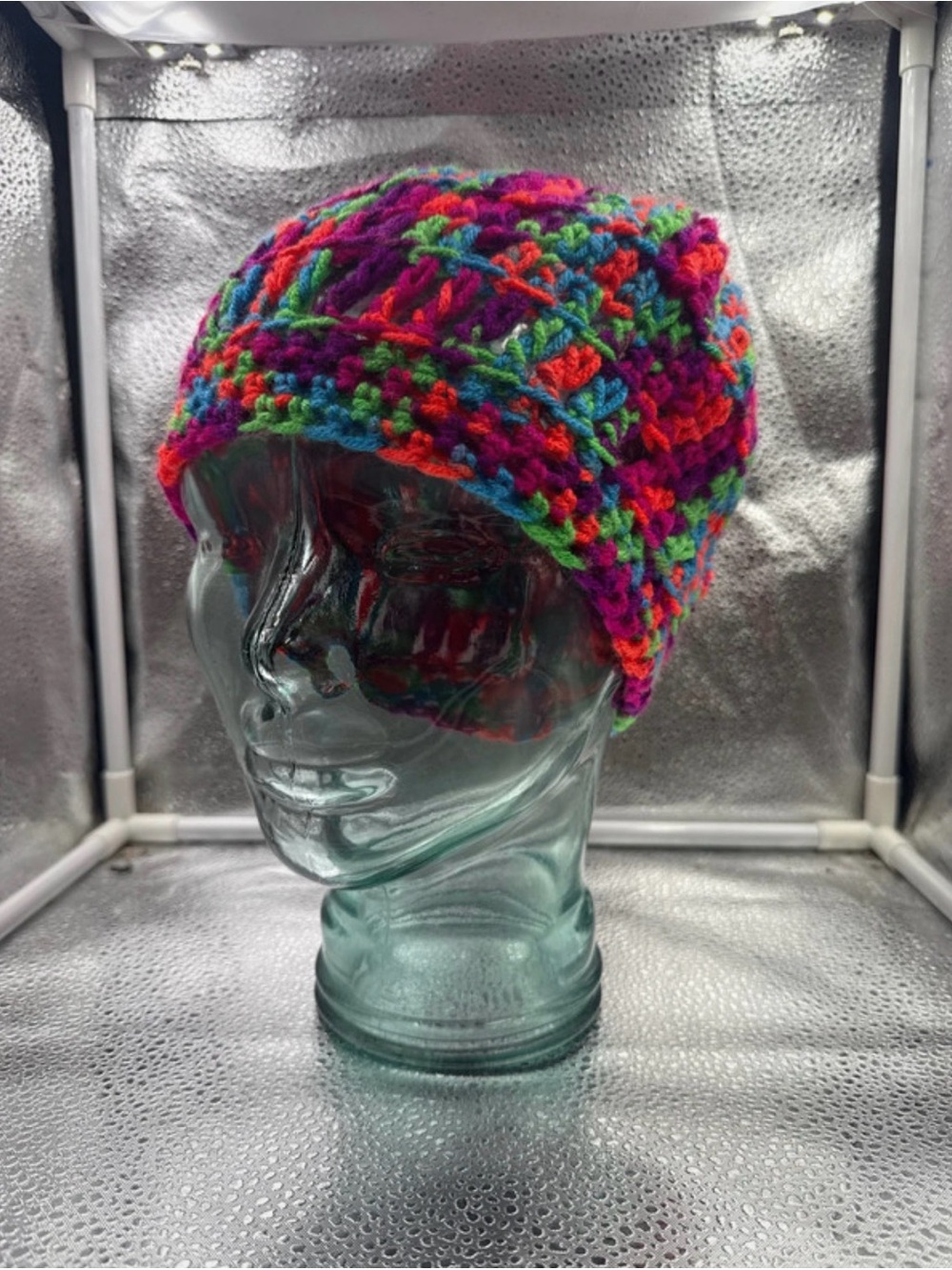 Handmade Multicolor Crochet Beanie hat - Neon Mix